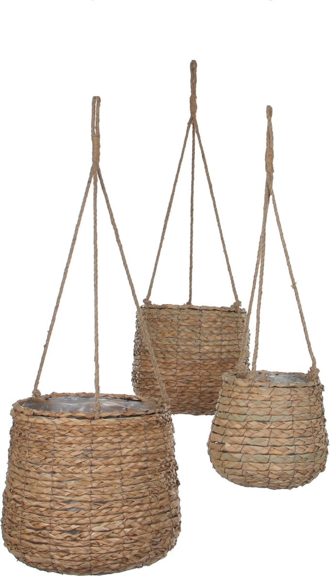 Mica Decorations Avalon Hangpot - Set van 3 - H90 x ؝30 cm - Zeegras - Lichtbruin