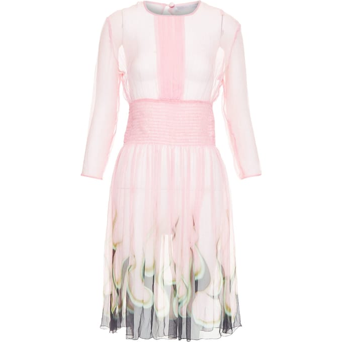 Prada sheer silk chiffon vlam knielange jurk
