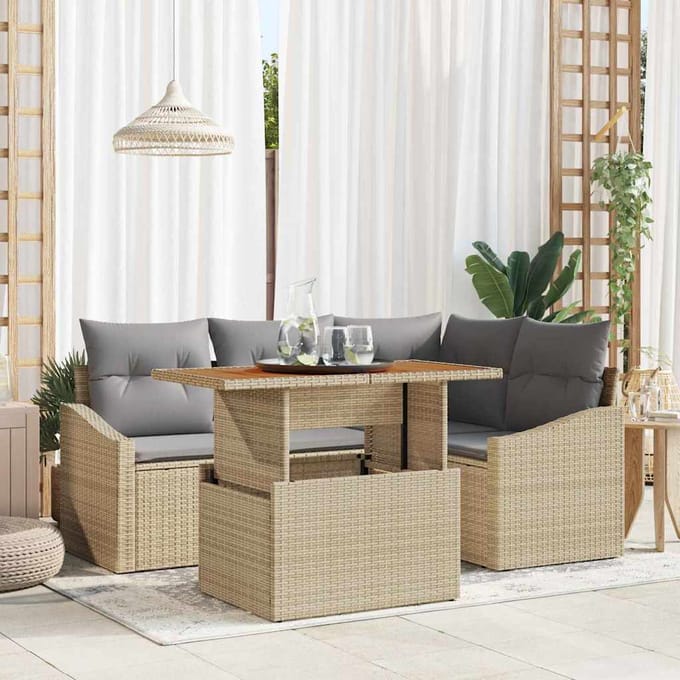 vidaXL - Tuinbank - Set - 5 - st - Beige - poly - rattan