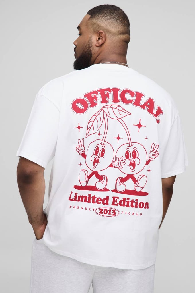Plus Oversized Cherry Graphic T-Shirt | White | Size 2XL