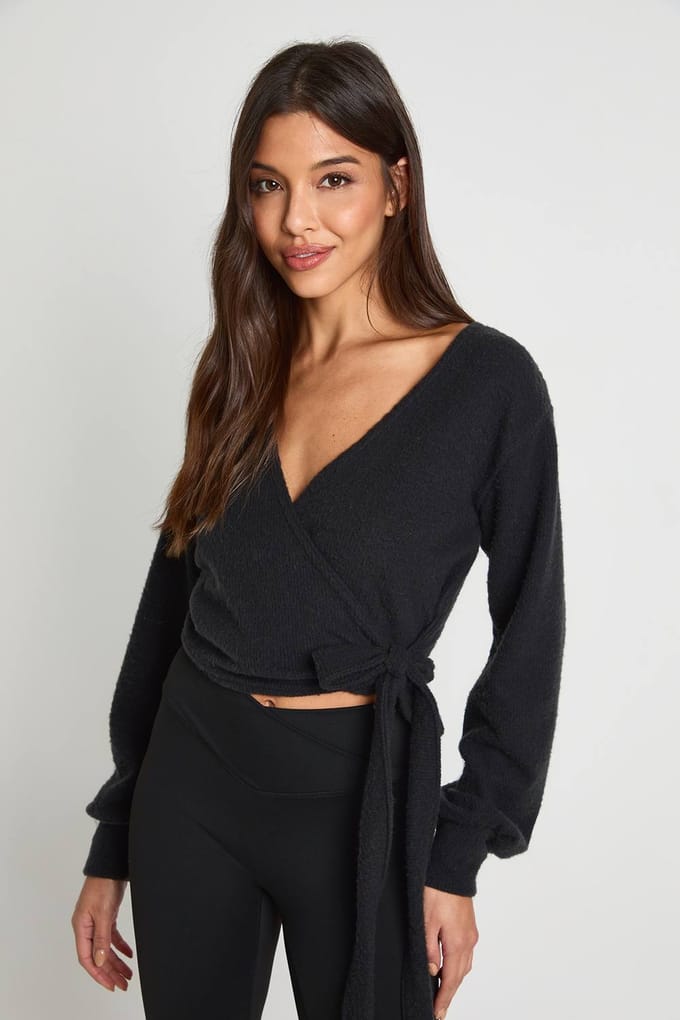 boohoo Dames Wollen Geribbelde Ballettrui met Ballonmouwen | Black | Maat: 16