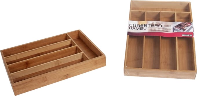 Gerimport Bestekbak bamboe hout - 5 vakken - 26 x 36 cm - Keukenlade bestekbak