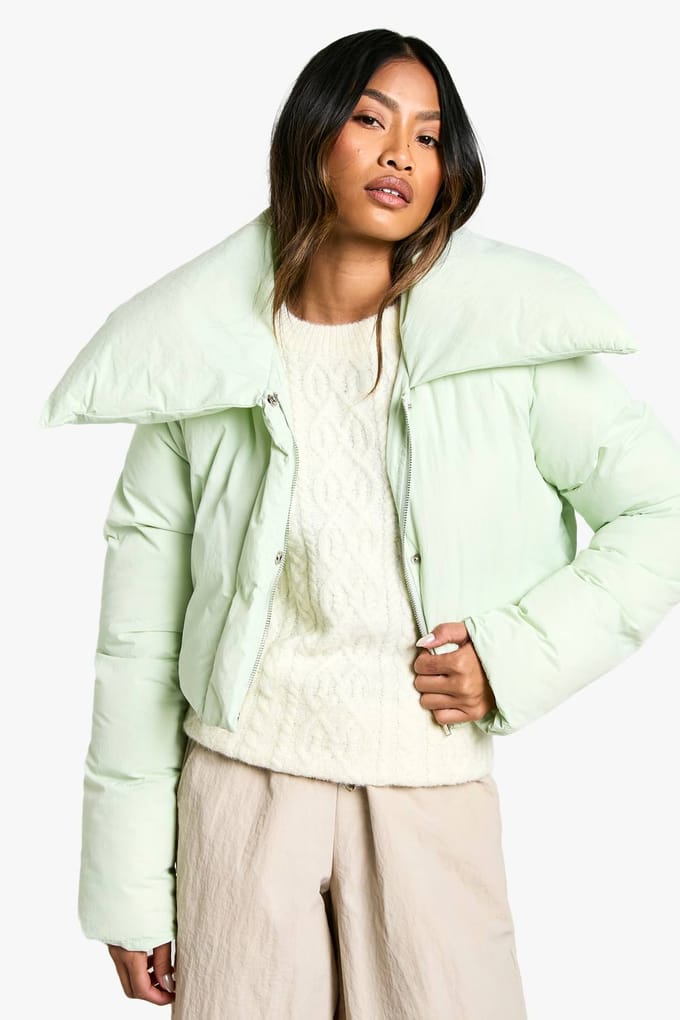 boohoo Dames Ski Cropped Pufferjack | Mint | Maat: 16