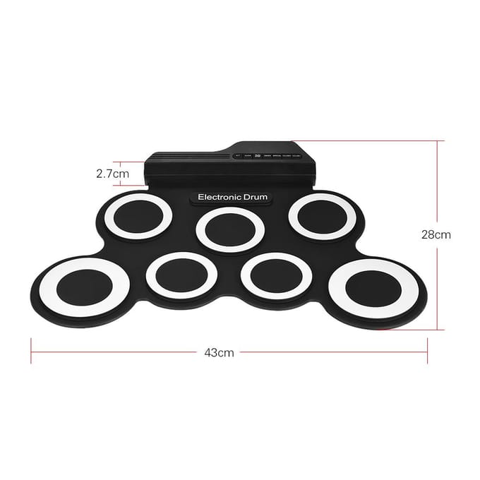 Compact formaat draagbare digitale elektronische Roll Up Drum Set Kit 7 siliconen drumpads USB-aangedreven met wit