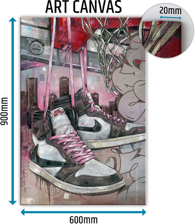 Sneaker canvas high - pink laces basket 60x90 cm