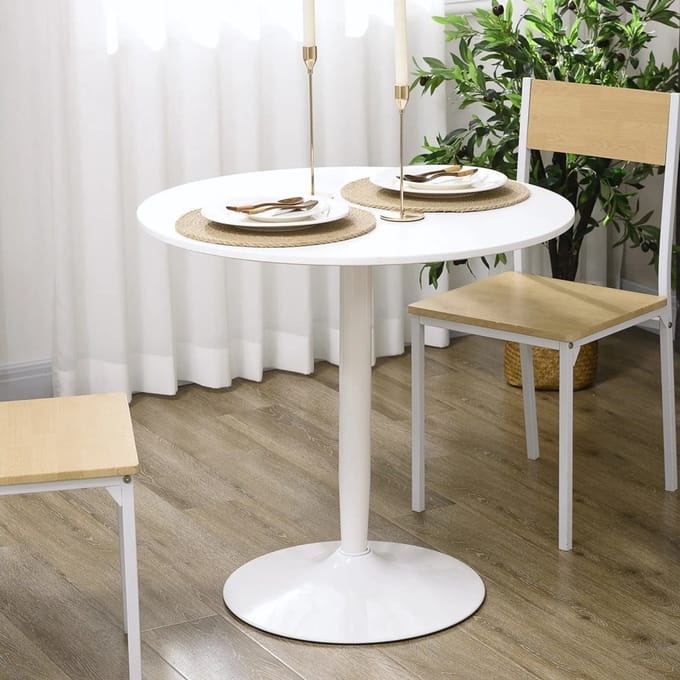 Sweiko Eettafel - Rond tafelblad - Diameter 80 cm - MDF + staal - Wit