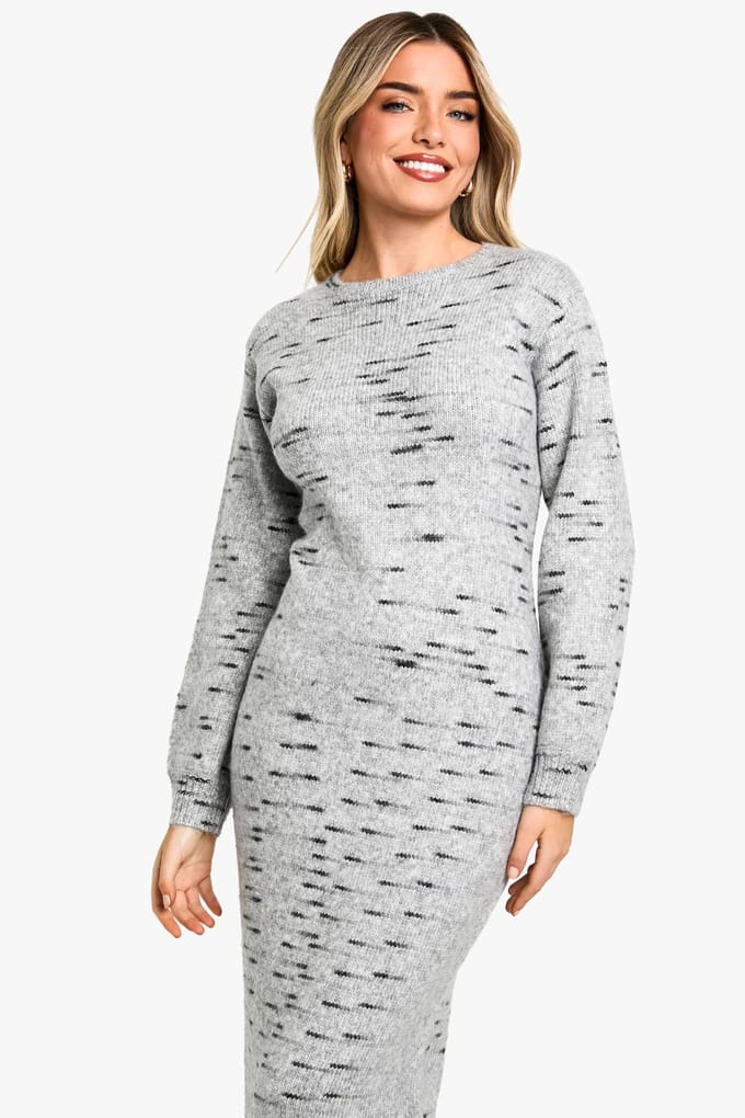 boohoo Dames Soft Knit Marl Gebreide Maxi Jurk | Grijs | Maat: Small