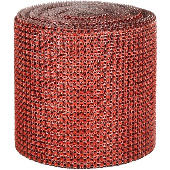 9m 24 Rijen Elektroplating Plastic Kunstmatige Strass Lint Mesh Bruiloft Kleding rood