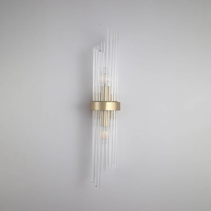 Searchlight Wandlamp Lara, hoogte 56 cm, goudkleurig/helder, glas/metaal