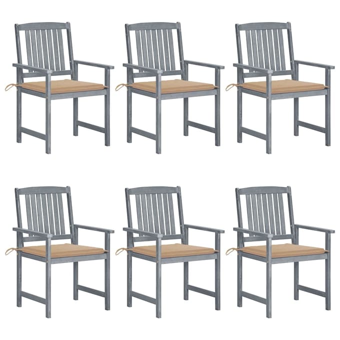 vidaXL - Tuinstoelen - 6 - st - met - kussens - massief - acaciahout - grijs