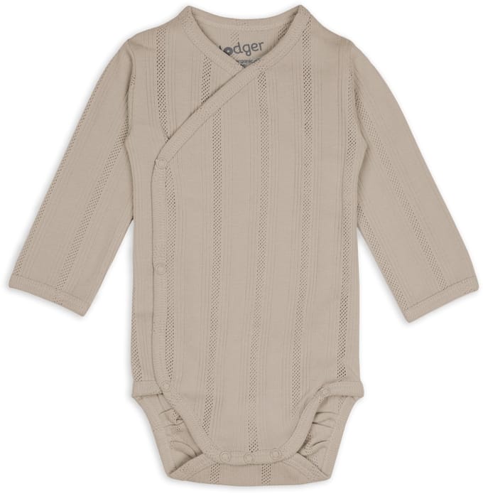 Lodger Romper met lange mouwen - Pointelle - Bruin - Maat 68 - bio katoen - Overslag romper