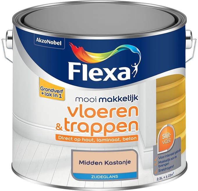 Flexa - Mooi Makkelijk Vloeren & Trappen Zijdeglans - Midden Kastanje - Mengverf - 2,5 L