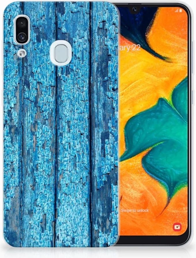 Back Cover voor Samsung Galaxy A30 Bumper Hoesje Wood Blue