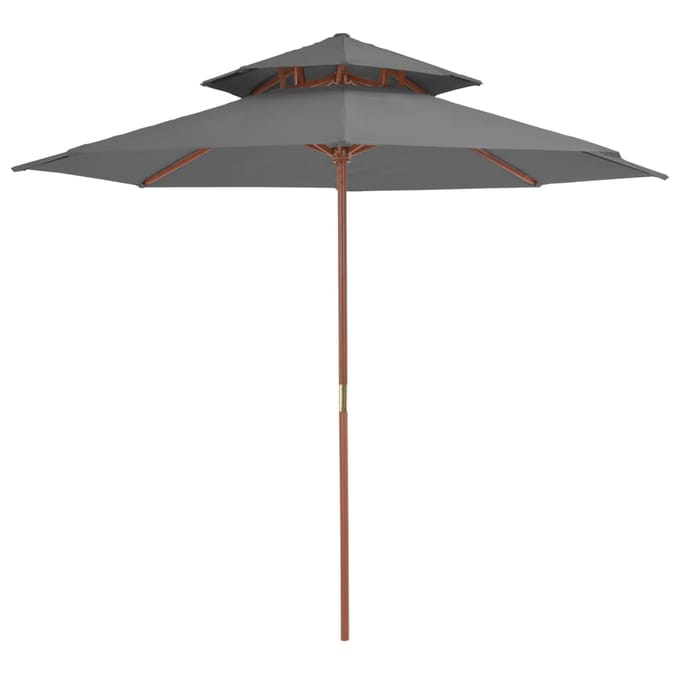 vidaXL - Parasol - dubbeldekker - met - houten - paal - 270 - cm - antraciet