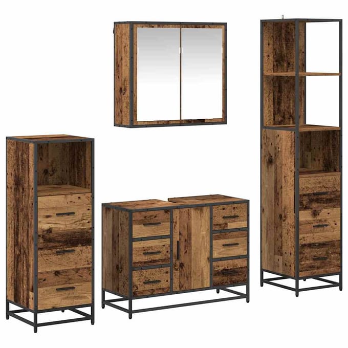 vidaXL - Badkamermeubel - Set - 4 - st - Oud - Hout - Bewerkt - hout