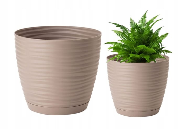 Form-Plastic Serie - Beige Bloempot met Schotel - Rond - 10,7 cm