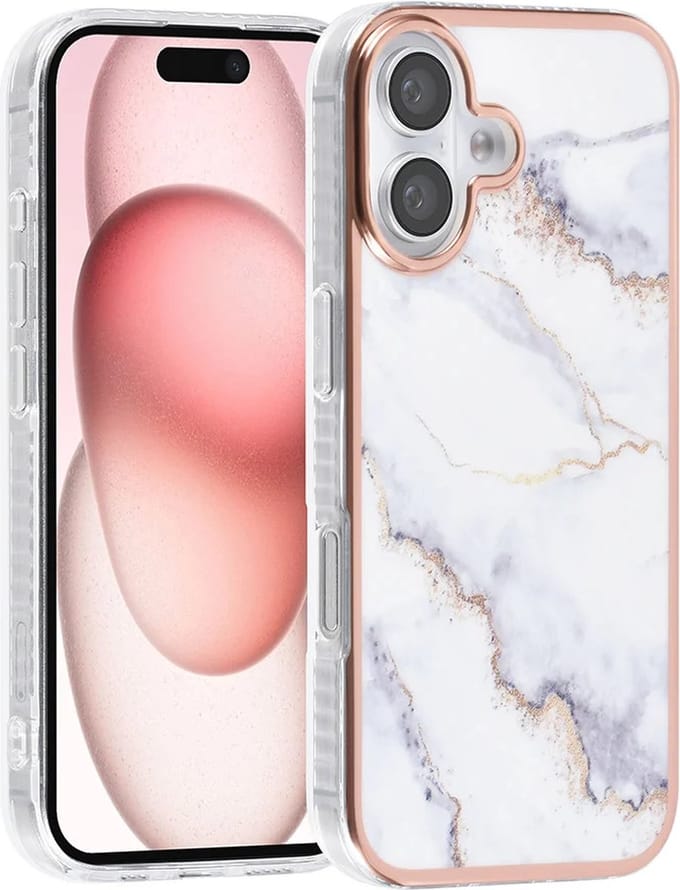 TPU Back Cover hoesje - Marble Wit Print - Geschikt voor: iPhone 16 Plus