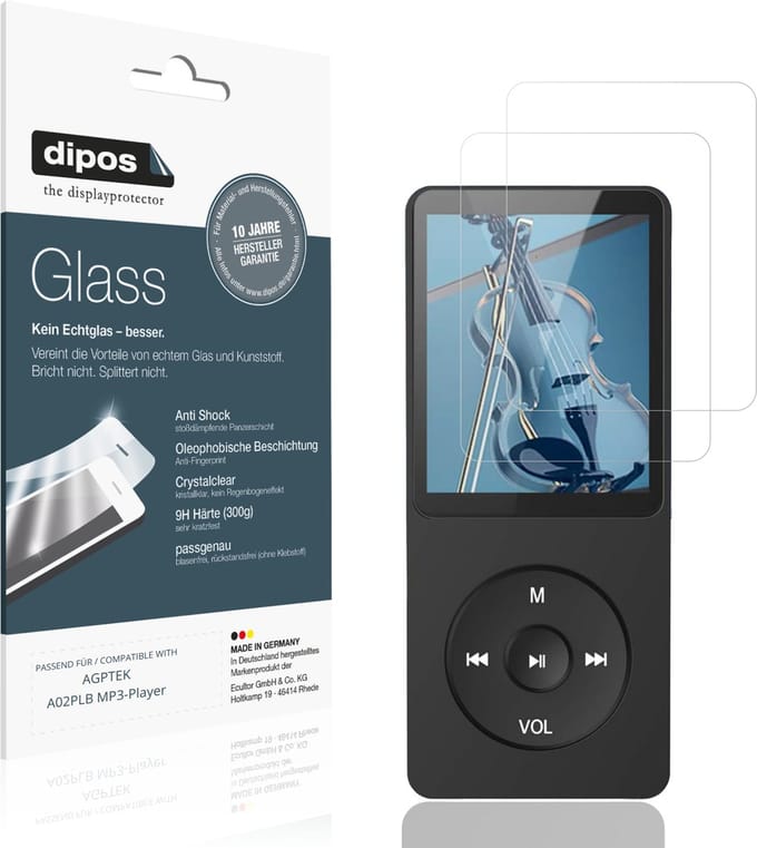 dipos – 2x Pantserfolie geschikt voor AGPTEK A02PLB MP3-Player | 9H Screenprotector