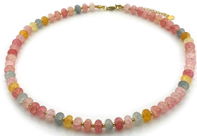 Ketting glaskralen - RVS - multicolor - 40-45 cm