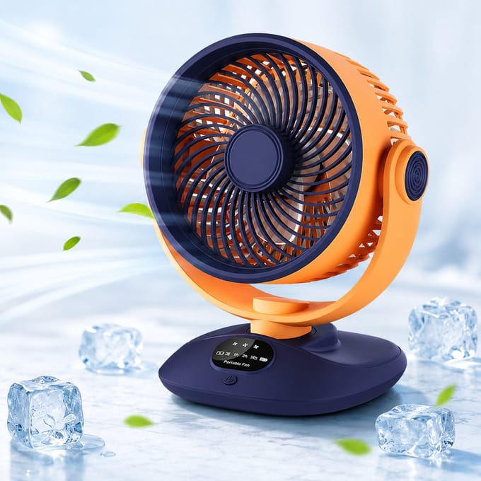 Tafelventilator - USB Oplaadbare Ventilator - Circulatieventilator - Oscillerende Ventilator - Ventilator Met LED Display - Draadloze Ventilator - Stille Ventilator - Blauw Oranje