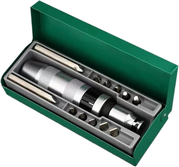Ratelschroevendraaier Set - Precisie Reparatie Tool - Huishoudelijk Onderhoud - Antislip Ergonomisch Handvat - 12 Bits - Grijs