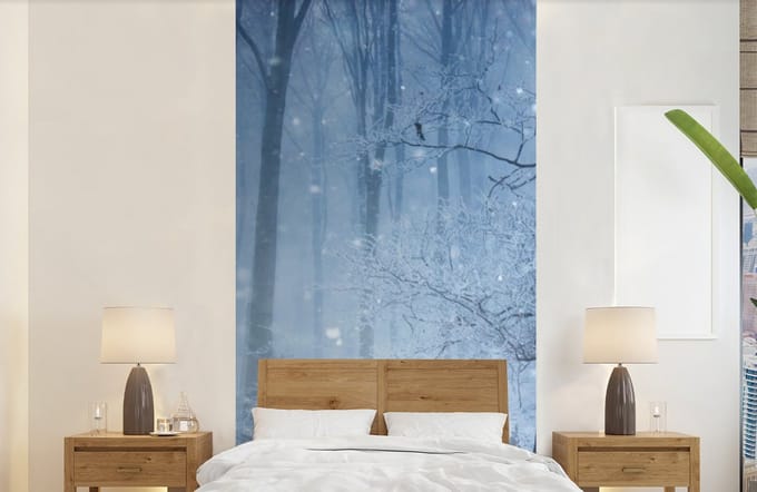Behang - Fotobehang Bos - Winter - Sneeuw - Breedte 120 cm x hoogte 240 cm