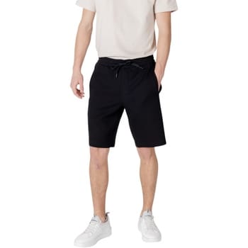Cotton Blend Lace-Up Shorts with Pockets - Black