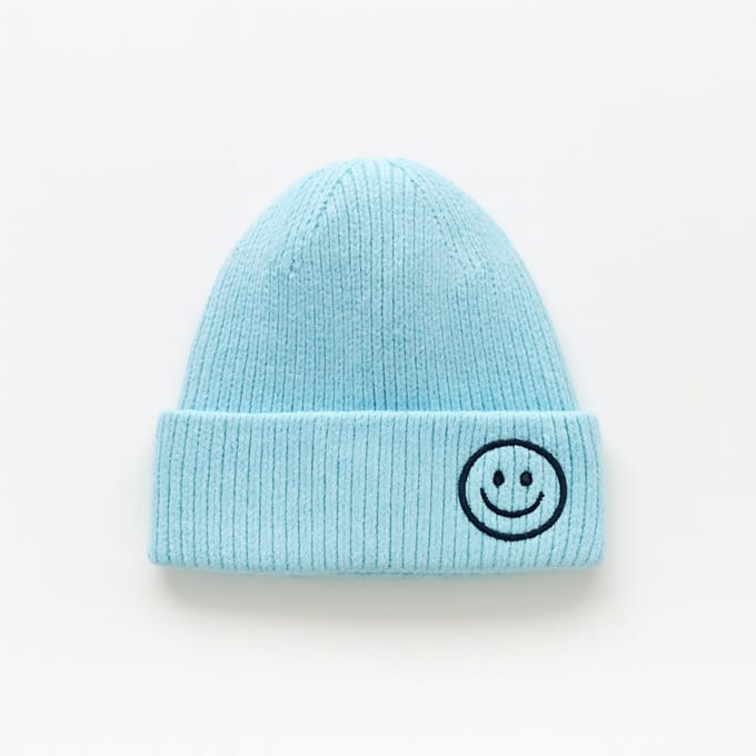 Hidzo Beanie - Muts - Smiley - Polyester - Lichtblauw - Kindermuts
