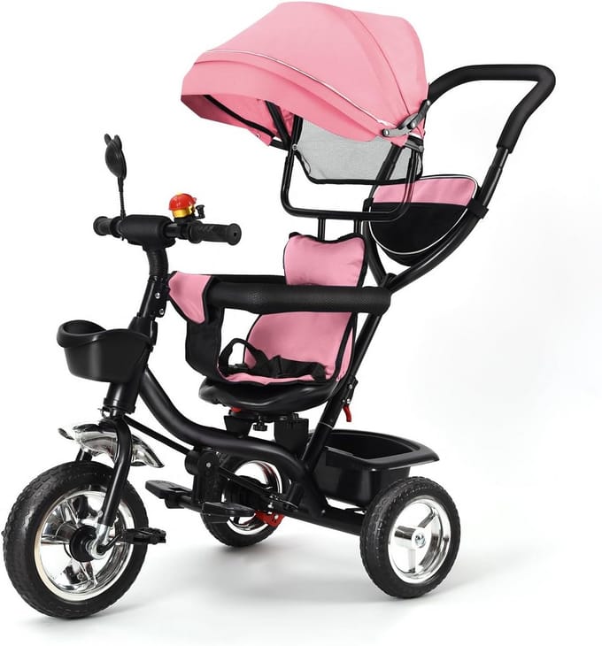 Uitbreidbare driewieler voor baby's met duwstang en zonneklep