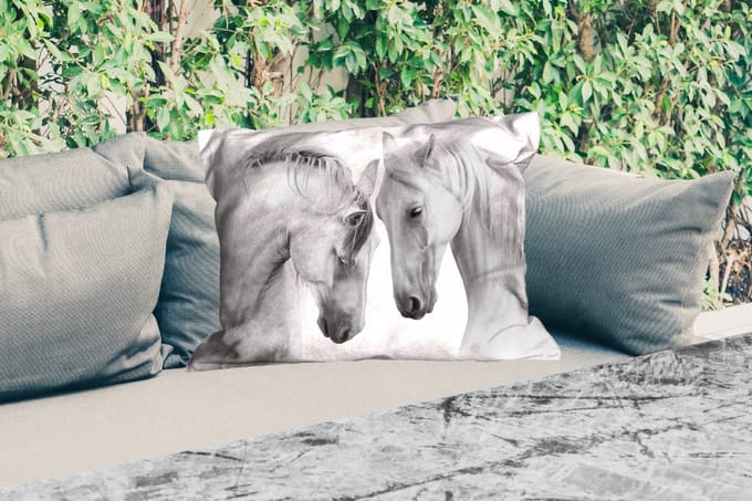 Buitenkussens - Paard - Dieren - Portret - Wit - 60x40 cm - Weerbestendig