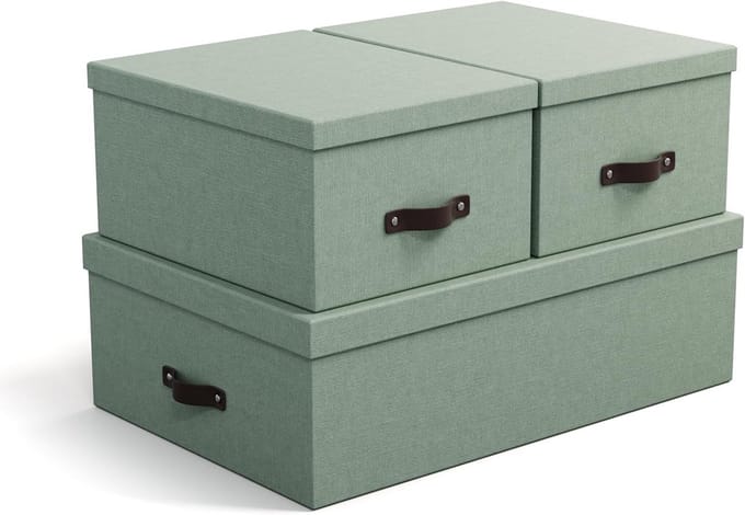 Set van 3 Opbergdozen met Deksel in Linnenlook Linnenlook Mintgroen