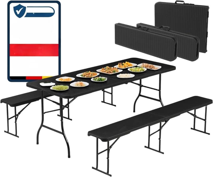 TIM® Biertafel - Biertafels - Biertafelset - Zwart - 182cm x 75cm x 75cm