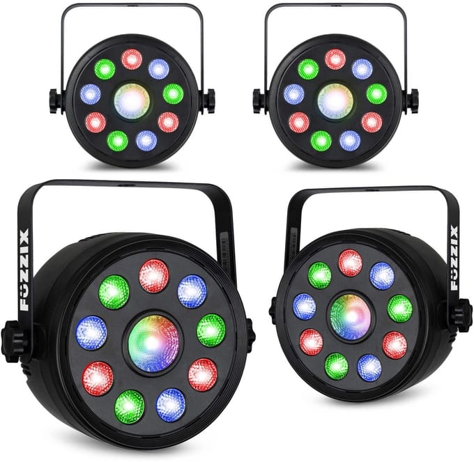 Fuzzix set van 4 PLF15 Party LED parren - 9x 2W RGB LED’s en 6W centrale LED - Met DMX