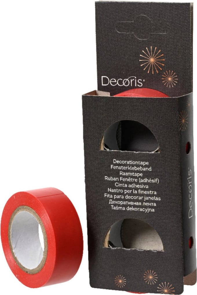 Decoris raamtape - 2x rollen - rood - 10 meter - raamdecoratie/raamversiering