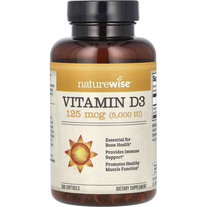 NatureWise, Vitamine D3, 125mcg (5.000 IE), 360 zachte capsules