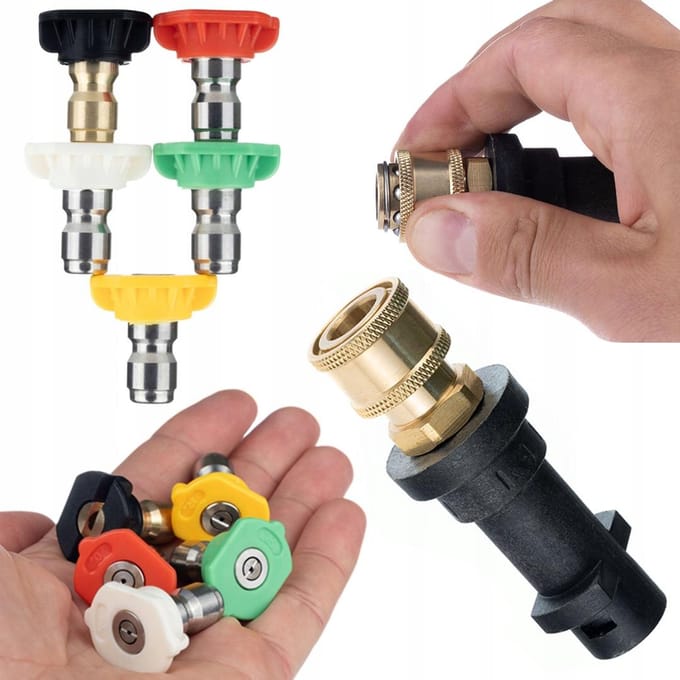 Rosfix Spuitmond Set - 0°/15°/25°/40°/Zeep - Bayonet Adapter 1/4" 200 Bar - Geschikt voor Kärcher