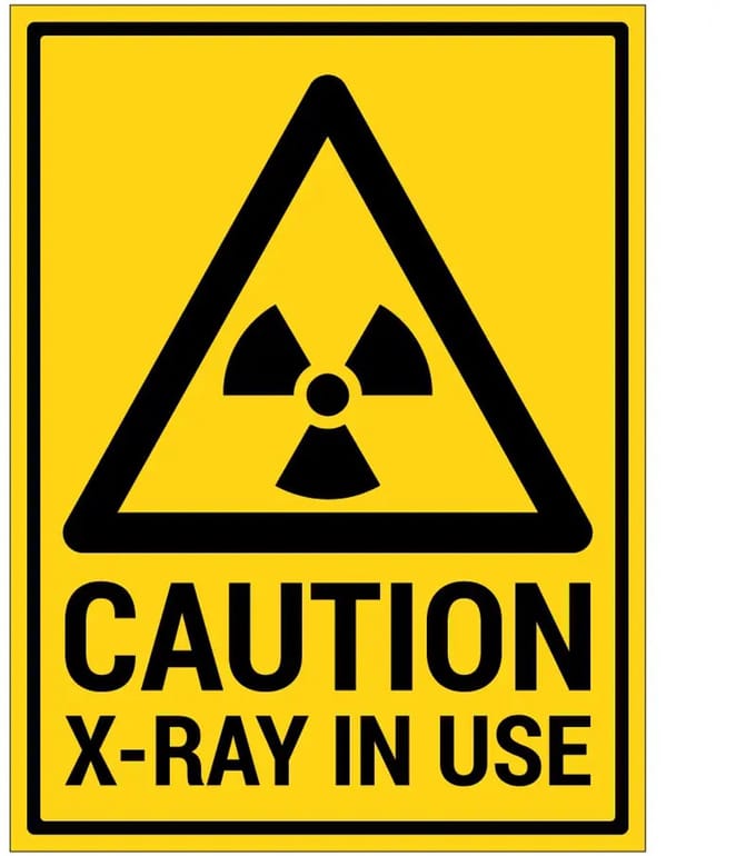 Caution X-Ray in use sticker met tekst | 28 x 21 cm