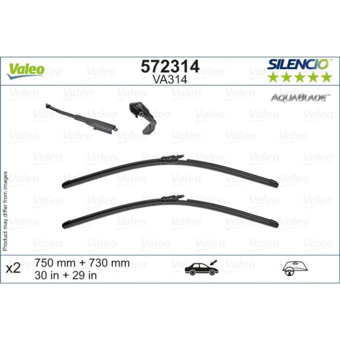 Wisserblad VALEO Silencio AquaBlade 572314, 750/730mm, Voor, 2 Stuk