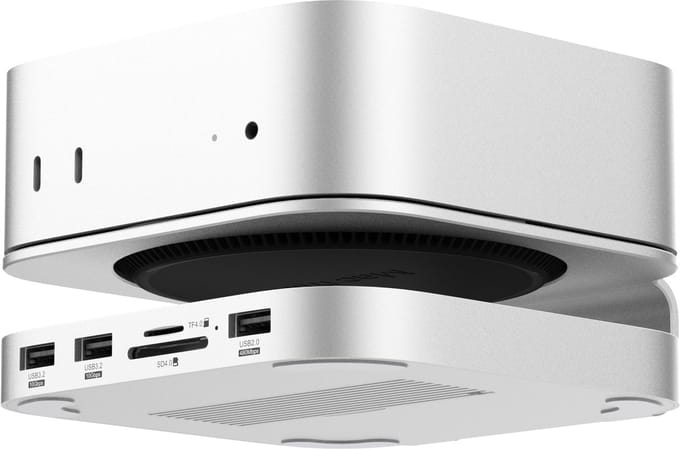 M-TECK Mac Mini M4 hub docking station met 3 x USB-A + Micro SD Kaartlezer + HDMI + M.2 NVMe SSD interface