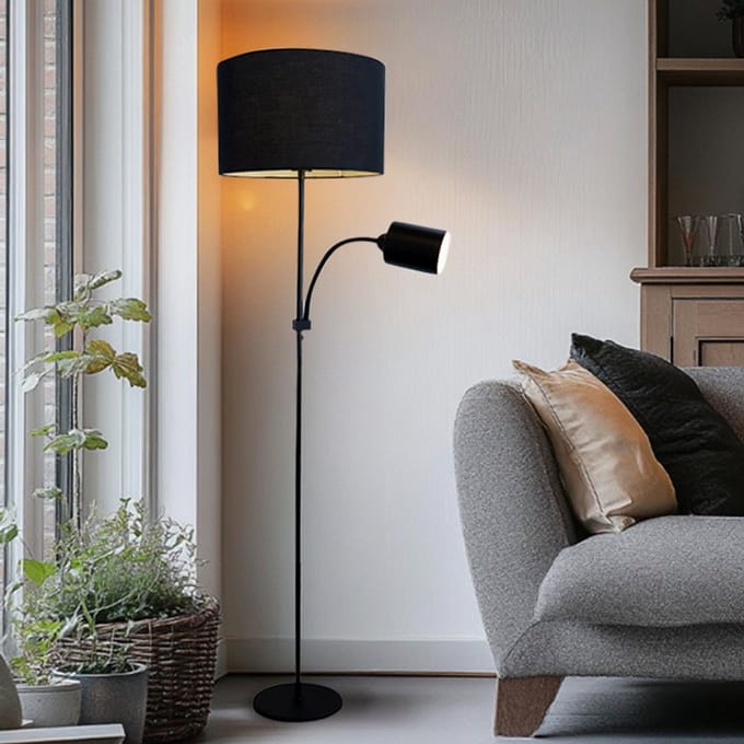 Olucia - ZEV - Vloerlamp - Zwart - Vorm: Rond