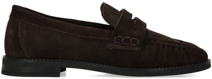 Manfield - Dames - Donkerbruine suède loafers - Maat 38