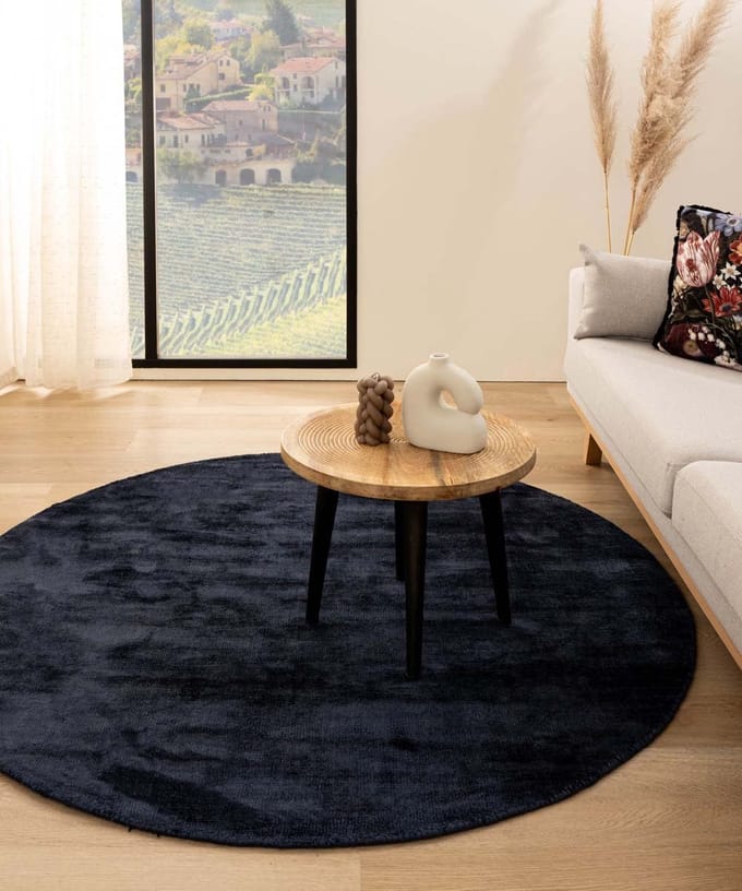 Viscose vloerkleed rond - Glamour marineblauw 100