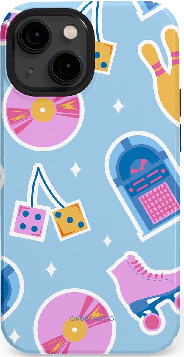 Casetastic hoesje geschikt voor Apple iPhone 13 mini - MagSafe - Dubbellaagse bescherming - Flashback vibes - Fashion Case - Lichtblauw Lavendel Wit