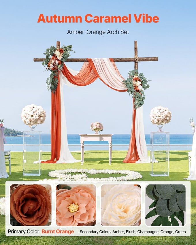 Kunstbloemen Kit voor Trouwboog Oranje Met 2 Stuks Bloemen 2 Stuks Gordijnen