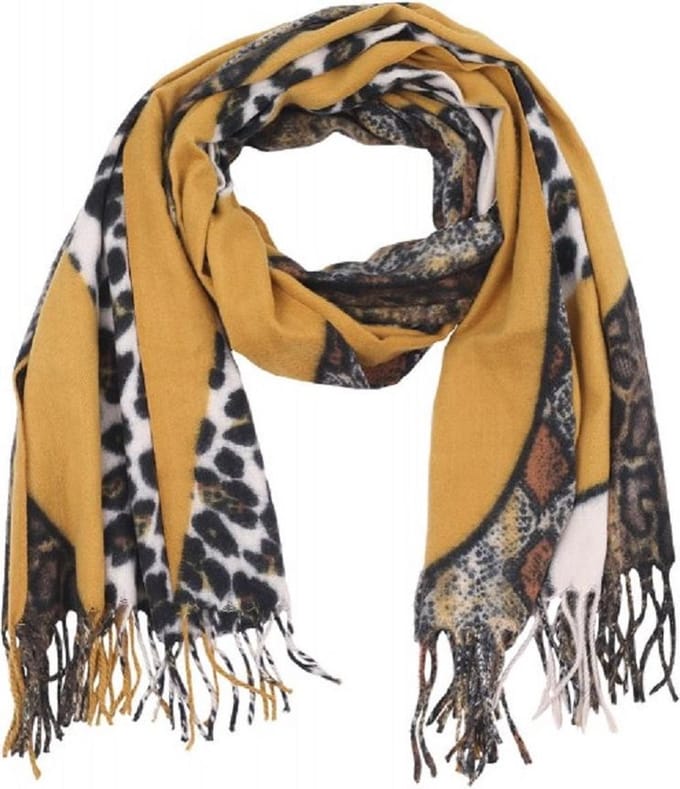 Warme dames sjaal panterprint luipaard - leopard - luipard - Geel/Bruin/Wit