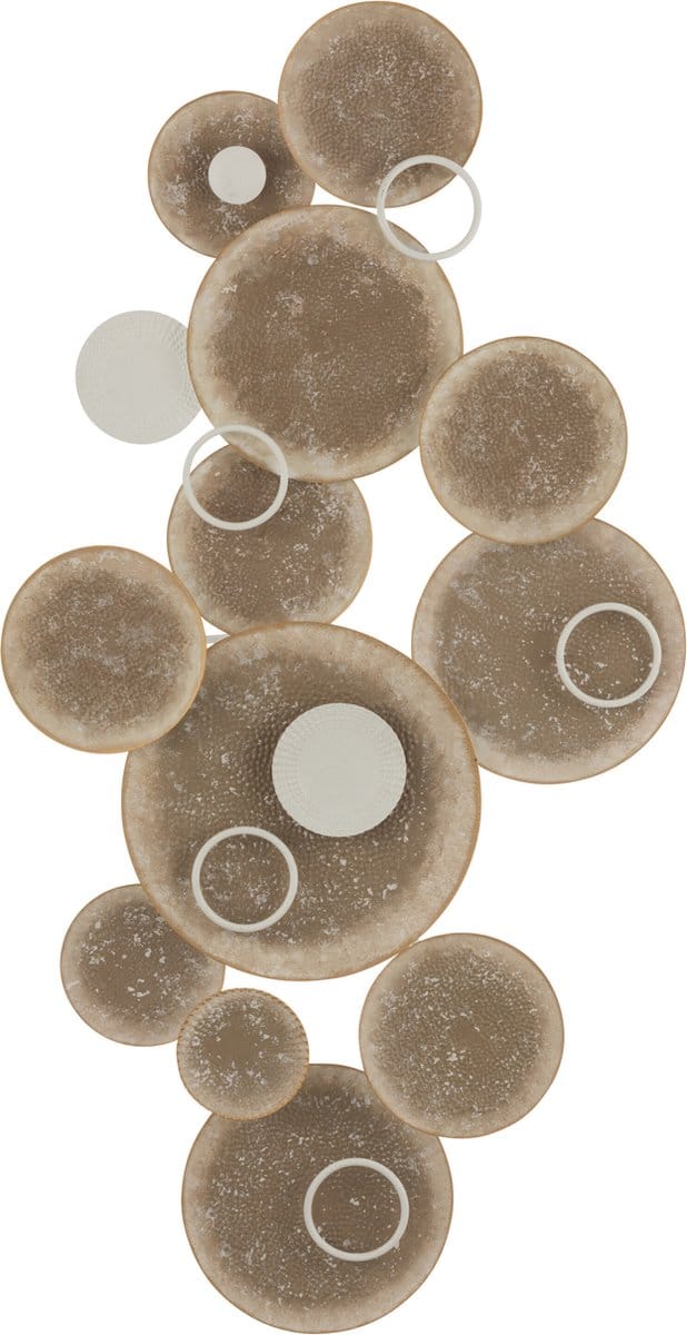 J-Line wanddecoratie Cirkels - metaal - bruin/wit