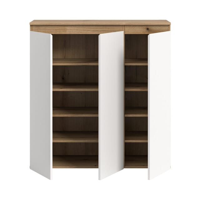 Universele kast in wit en eik - 8 verstelbare planken - 105x111x37 cm - Ruimtewinst