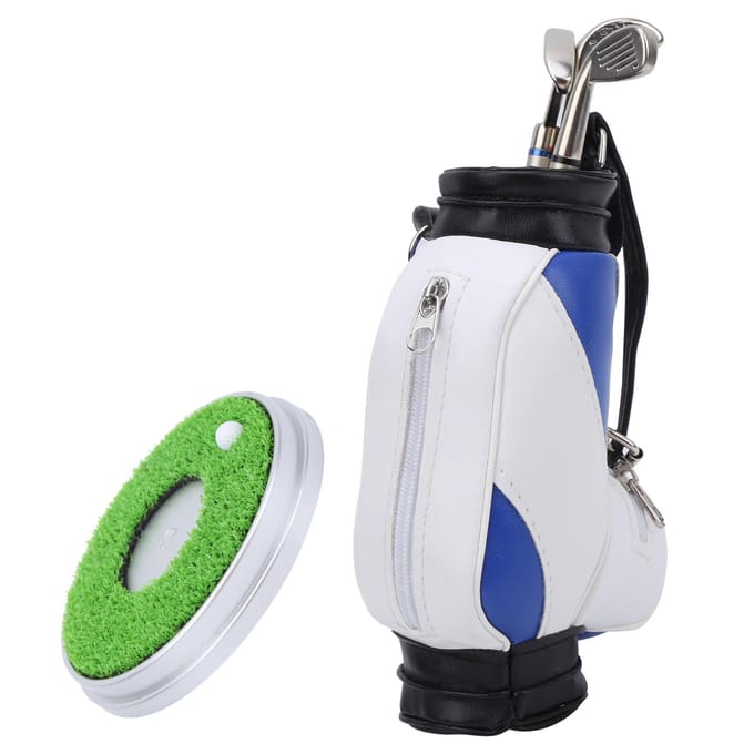 Mini Desktop Zinklegering Golftas Penhouder Basis met Golfpennen Souvenir Set CadeauBlauw Wit black