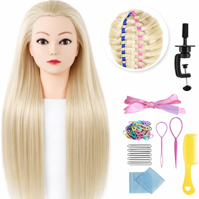 Kappershoofd Oefenhoofd Kaphoofd Kapperspop Kappers Kappop Blond haar - Met statief - 70 cm