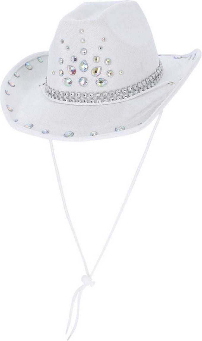 Smiffys Kostuum Hoed Rhinestone Cowboy Hat Wit